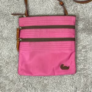 Dooney & Bourke Fuschia Nylon North South Triple Zip Crossbody Bag Purse Pink